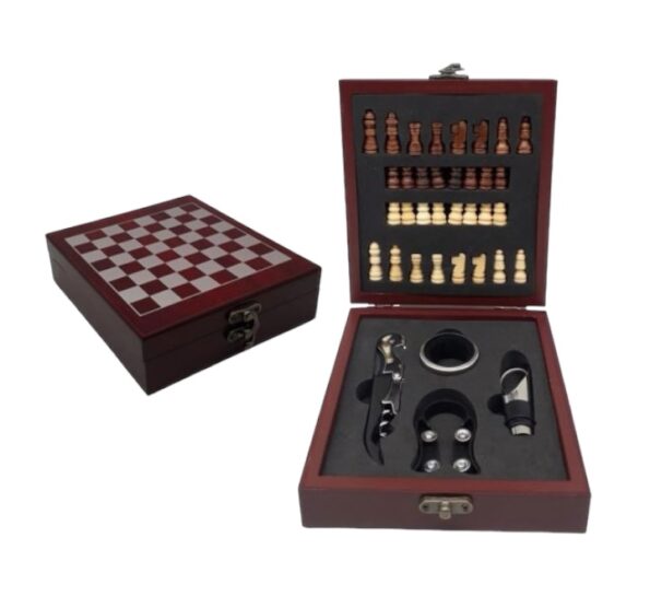 Kit de vino ajedrez 4 accesorios