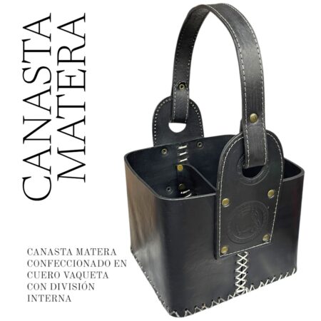 Canasta Matera cuero vaqueta negro