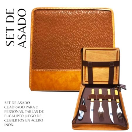 Set de Asado cuadrado para 2 en simil carpincho