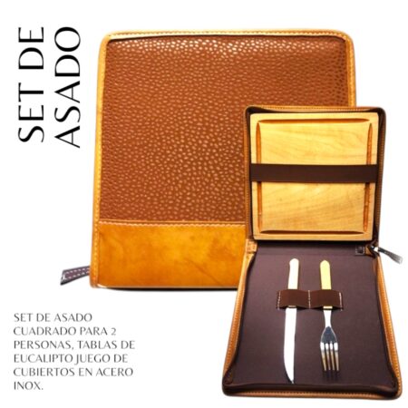 Set de Asado cuadrado para 1 en eucalipto