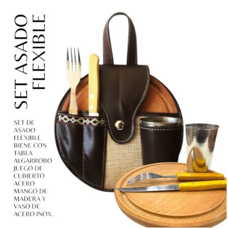 Set de Asado economico aplique de eco cuero