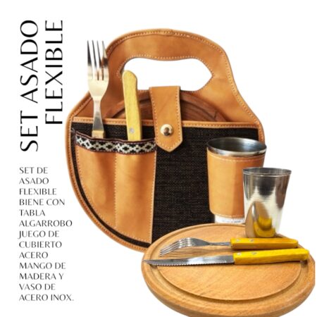 Set de Asado eco cuero y tela cuadrille