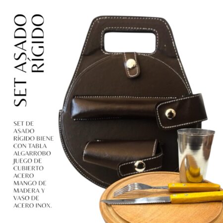 Set de Asado rigido especial eco cuero marron
