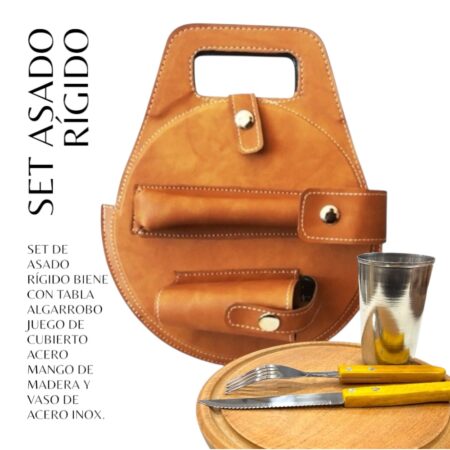 Set de Asado rigido especial eco cuero simil vaqueta