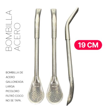 Bombilla acero galloneada larga